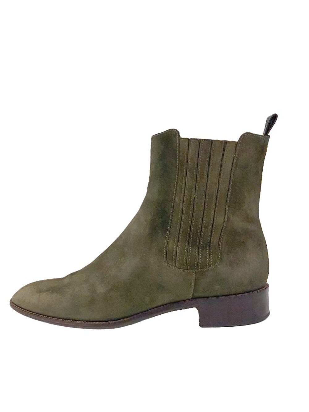 TALBOTS Olive Green Suede Chelsea Boots Accent Ribbed Elastic Pull Tab 7.5 B